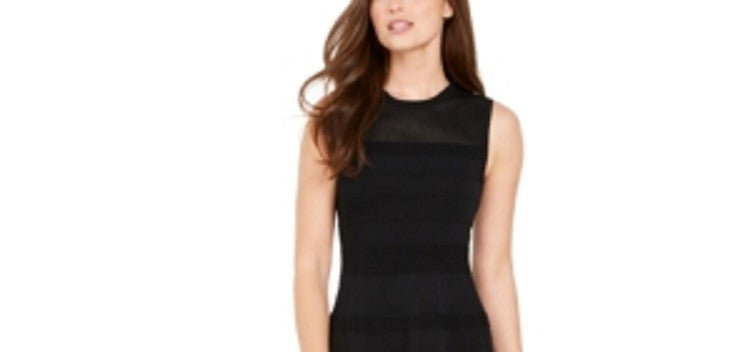 Vestido feminino Vince Camuto de malha com ajuste e abertura frontal, preto, tamanho pequeno