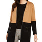 Cardigan feminino Charter Club Milano Cotton Colorblocked marrom tamanho grande