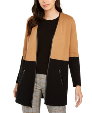 Cardigan feminino Charter Club Milano Cotton Colorblocked marrom tamanho grande