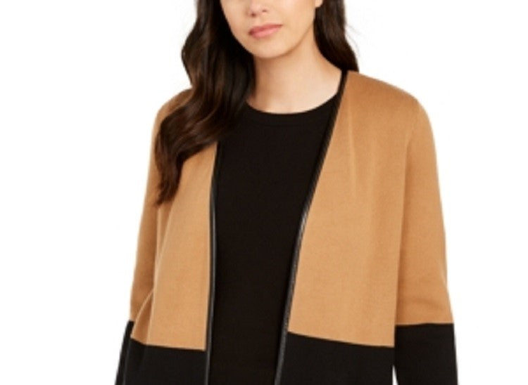 Cardigan feminino Charter Club Milano Cotton Colorblocked marrom tamanho grande