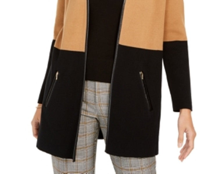 Cardigan feminino Charter Club Milano Cotton Colorblocked marrom tamanho grande