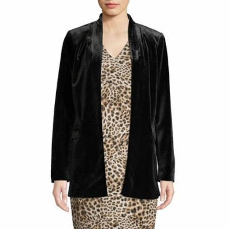 Jaqueta Calvin Klein Feminina Manga Longa Aberta de Veludo Preta Tamanho 10