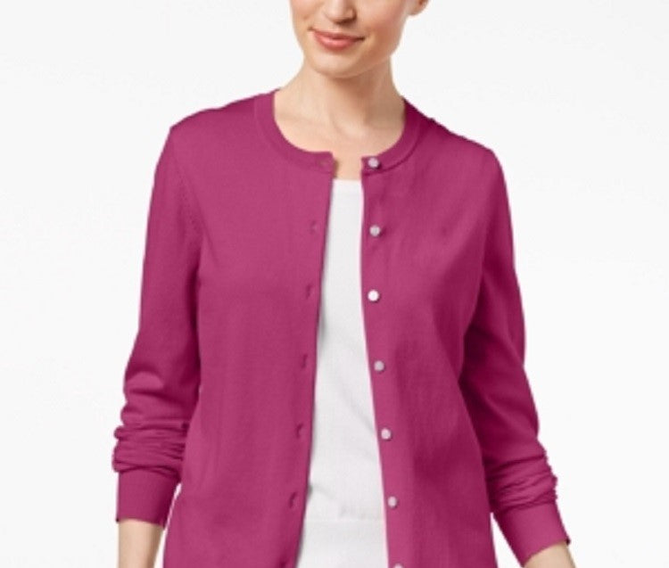 Karen Scott Cardigan Feminino Gola Redonda Rosa Tamanho XS