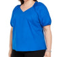 Blusa camponesa com babados e decote em V Alfani feminina, azul, tamanho 2X