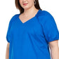 Blusa camponesa com babados e decote em V Alfani feminina, azul, tamanho 2X