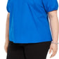 Blusa camponesa com babados e decote em V Alfani feminina, azul, tamanho 2X