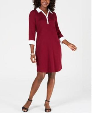 Vestido-camisa de algodão com acabamento contrastante Karen Scott feminino, vermelho, tamanho pequeno e pequeno