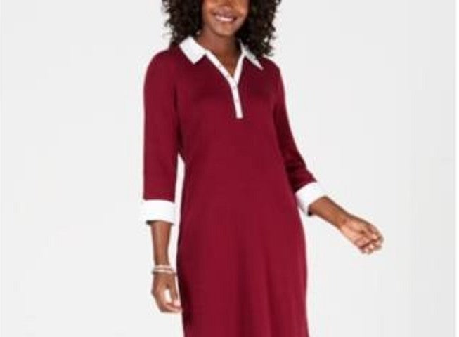 Vestido-camisa de algodão com acabamento contrastante Karen Scott feminino, vermelho, tamanho pequeno e pequeno