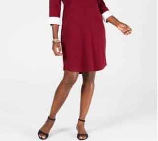 Vestido-camisa de algodão com acabamento contrastante Karen Scott feminino, vermelho, tamanho pequeno e pequeno