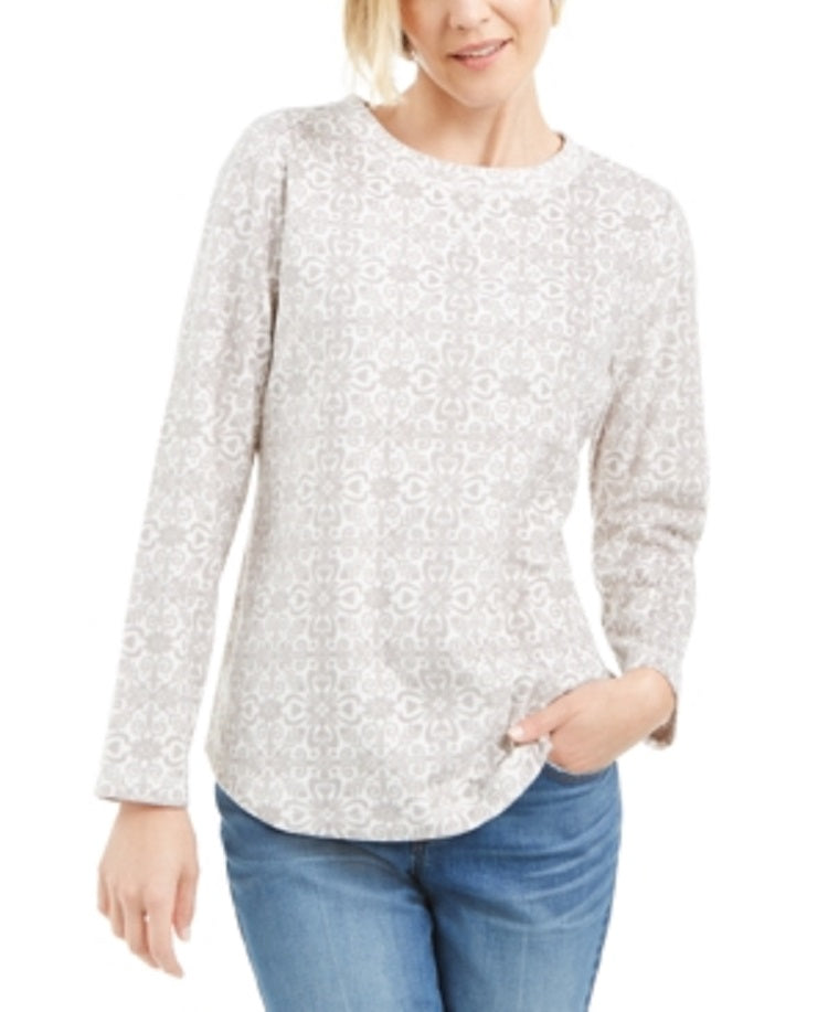 Karen Scott Camiseta Feminina Esportiva Estampada Microfleece Branca Tamanho XS