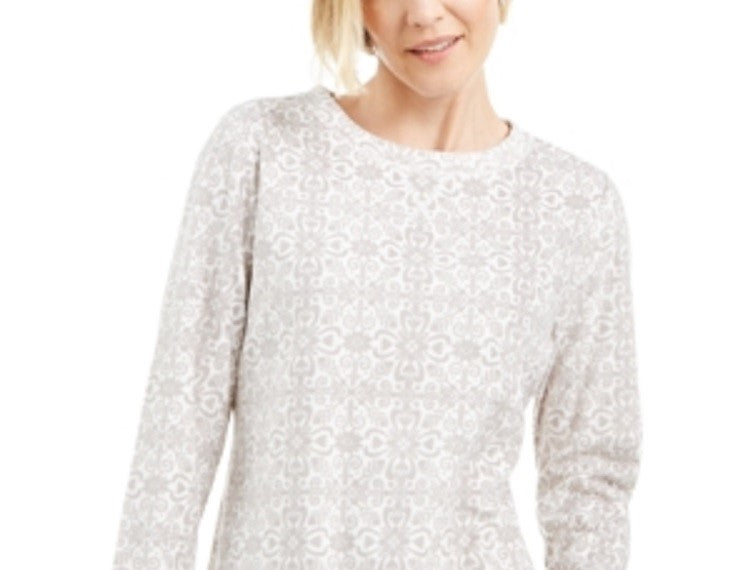 Karen Scott Camiseta Feminina Esportiva Estampada Microfleece Branca Tamanho XS