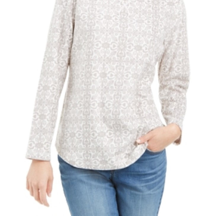 Karen Scott Camiseta Feminina Esportiva Estampada Microfleece Branca Tamanho XS