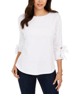 Top texturizado com punho e gravata feminino Charter Club, branco, tamanho XX-G