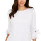 Top texturizado com punho e gravata feminino Charter Club, branco, tamanho XX-G