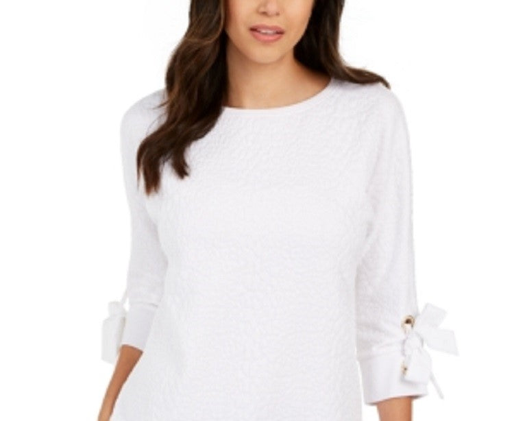 Top texturizado com punho e gravata feminino Charter Club, branco, tamanho XX-G