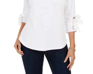 Top texturizado com punho e gravata feminino Charter Club, branco, tamanho XX-G