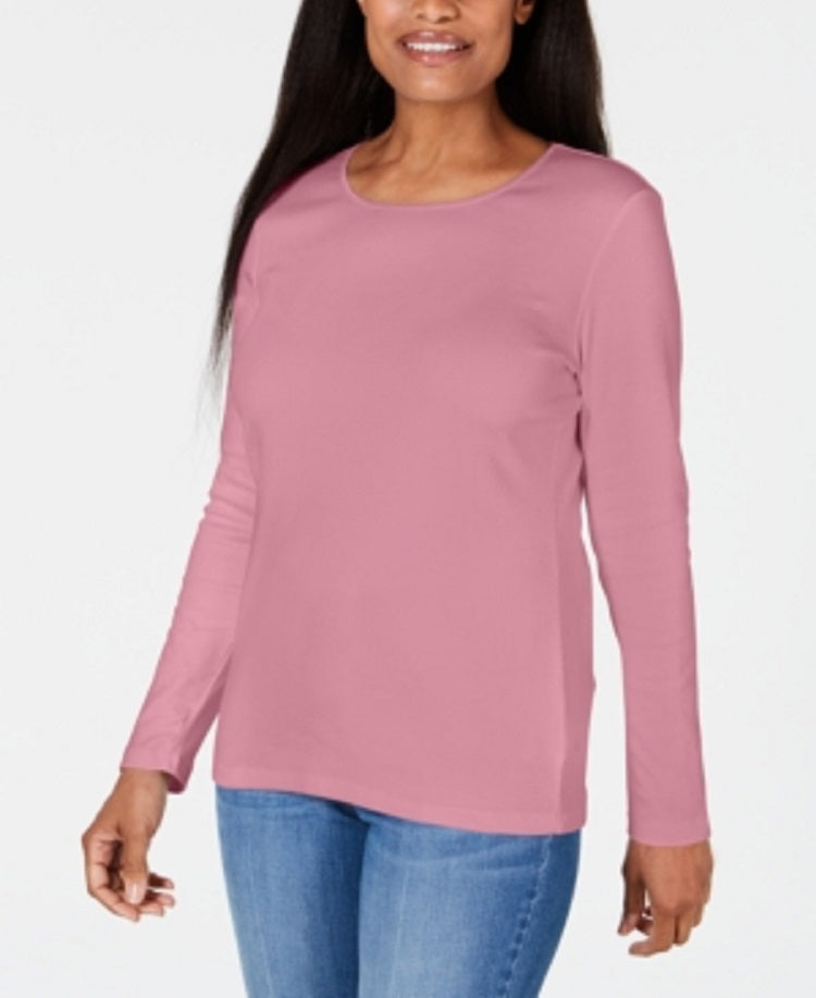 Karen Scott Blusa Feminina Decote Redondo Com Acabamento Em Cetim Rosa Tamanho X-G