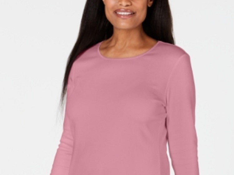 Karen Scott Blusa Feminina Decote Redondo Com Acabamento Em Cetim Rosa Tamanho X-G