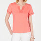 Blusa feminina Charter Club de algodão com decote dividido, coral, tamanho pequeno
