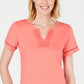 Blusa feminina Charter Club de algodão com decote dividido, coral, tamanho pequeno