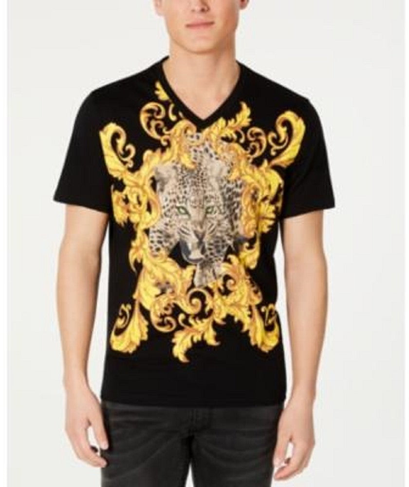 Camiseta masculina com estampa de leopardo e folha barroca da INC International Concepts, preta, tamanho extragrande