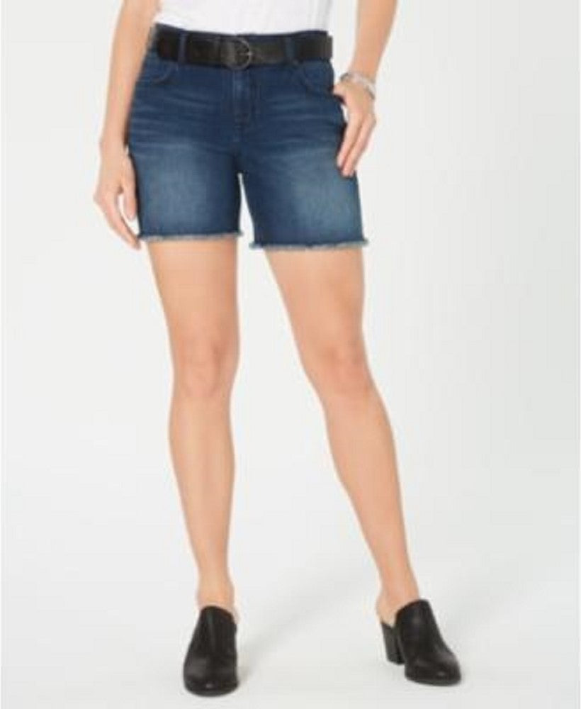 Shorts femininos de cintura média com bainha desfiada, estilo &amp; co, azul, tamanho 12