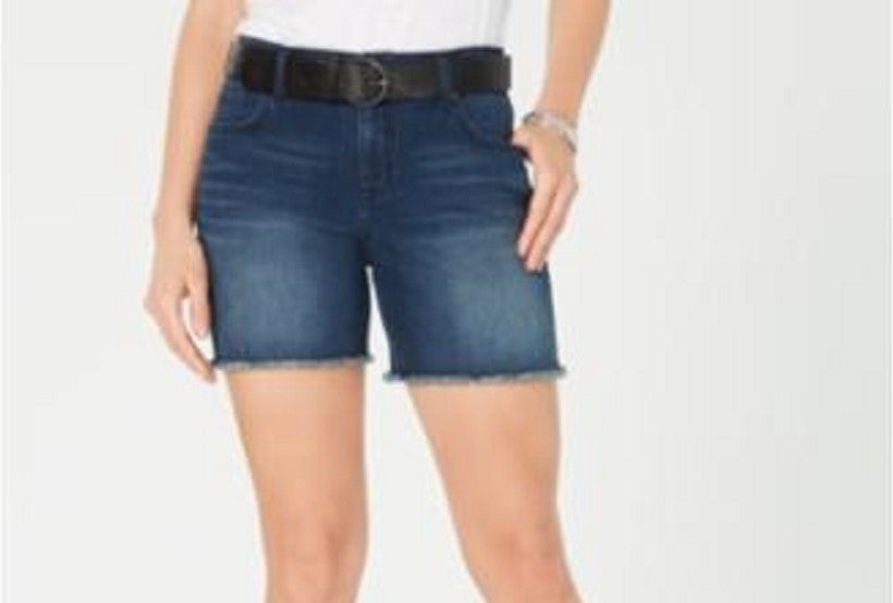 Shorts femininos de cintura média com bainha desfiada, estilo &amp; co, azul, tamanho 12