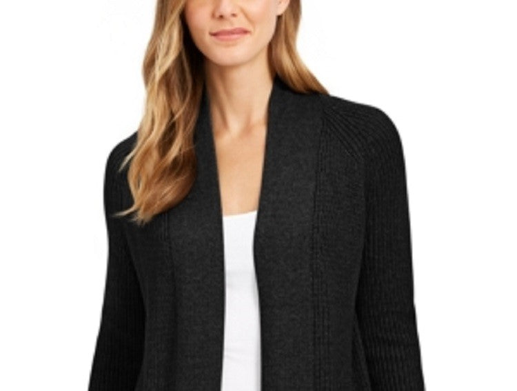 Cardigan feminino de algodão com frente aberta, preto, tamanho XX-G