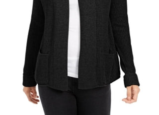 Cardigan feminino de algodão com frente aberta, preto, tamanho XX-G