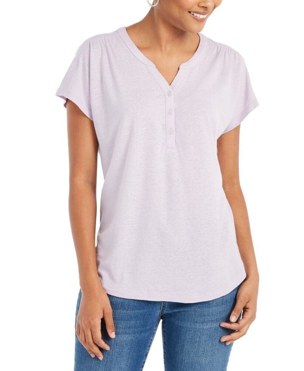 Blusa Henley de Linho e Manga Dolman Feminina Style &amp; Co Roxa Tamanho X-G
