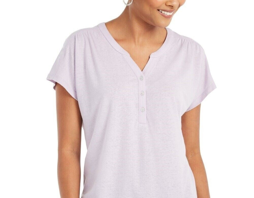 Blusa Henley de Linho e Manga Dolman Feminina Style &amp; Co Roxa Tamanho X-G