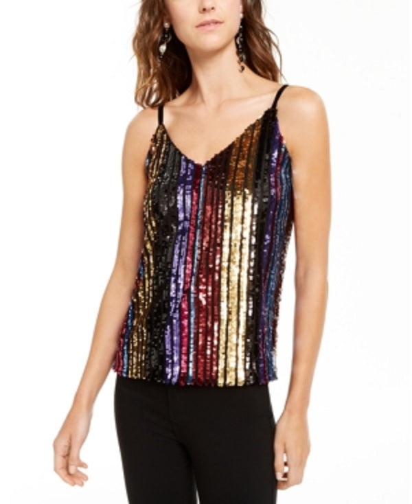 INC International Concepts Regata feminina listrada com alças finas e decote em V, rosa, tamanho grande