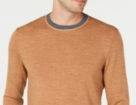 Suéter masculino Tasso Elba de lã merino mesclada marrom tamanho extragrande