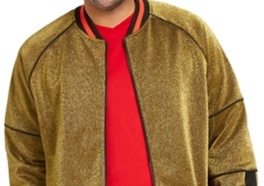 Jaqueta de corrida masculina Disco Varsity da INC International Concepts, amarela com brilho metálico, tamanho 2X