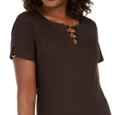 Karen Scott Top feminino com recorte triplo e argola marrom, tamanho grande