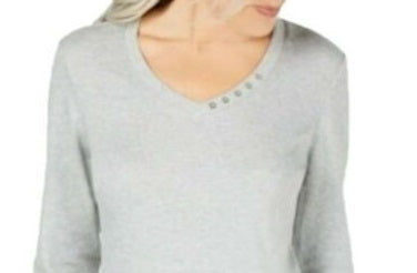 Karen Scott Blusa de algodão com decote em V feminina Gery tamanho X-S