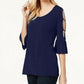 JM Collection Top Feminino com Mangas Babadas e Recorte Detalhado Azul Tamanho X-S