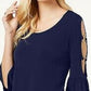JM Collection Top Feminino com Mangas Babadas e Recorte Detalhado Azul Tamanho X-S