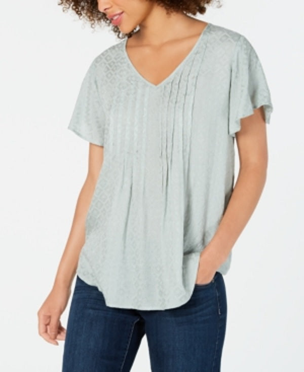 Blusa texturizada com mangas esvoaçantes Style &amp; Co feminina, verde, tamanho pequeno