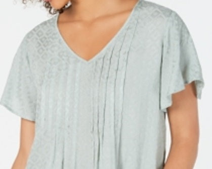 Blusa texturizada com mangas esvoaçantes Style &amp; Co feminina, verde, tamanho pequeno