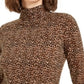 Blusa feminina Bar III com estampa animal e gola alta, trufa, marrom, tamanho médio