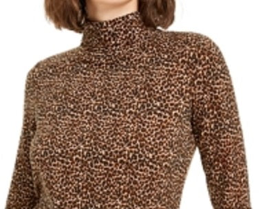 Blusa feminina Bar III com estampa animal e gola alta, trufa, marrom, tamanho médio