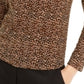 Blusa feminina Bar III com estampa animal e gola alta, trufa, marrom, tamanho médio