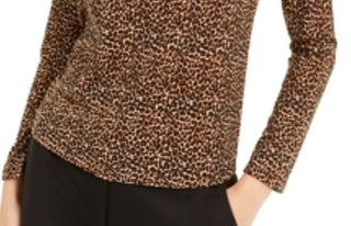 Blusa feminina Bar III com estampa animal e gola alta, trufa, marrom, tamanho médio