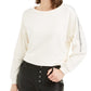 Camiseta feminina Bar III de manga comprida com gola redonda e estampa de joias, branca, tamanho XX-S