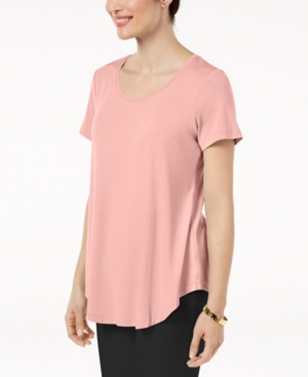 Top feminino com decote redondo e manga curta JM Collection, laranja, tamanho grande