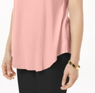 Top feminino com decote redondo e manga curta JM Collection, laranja, tamanho grande