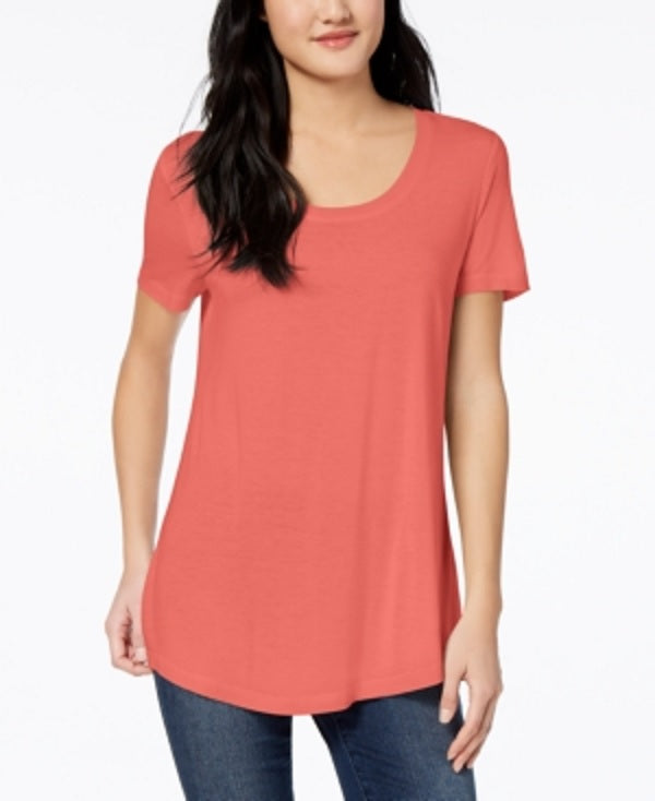 Camiseta feminina de manga curta e gola redonda Maison Jules, laranja, tamanho grande