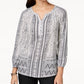 Estilo &amp; Co Feminino P Manga 3/4 Mistura de Elástico Top Branco Tamanho Pequeno P