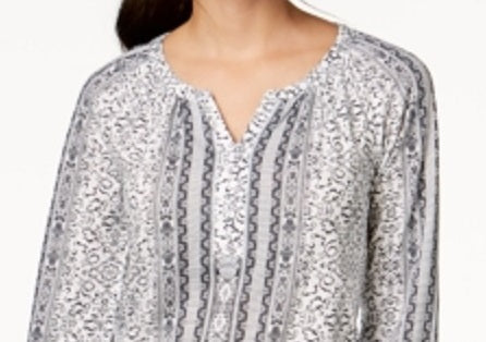 Estilo &amp; Co Feminino P Manga 3/4 Mistura de Elástico Top Branco Tamanho Pequeno P